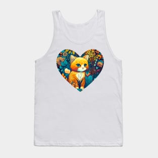 Floral Cat Botanical Plant Flower Cat Lover With Heart Tank Top